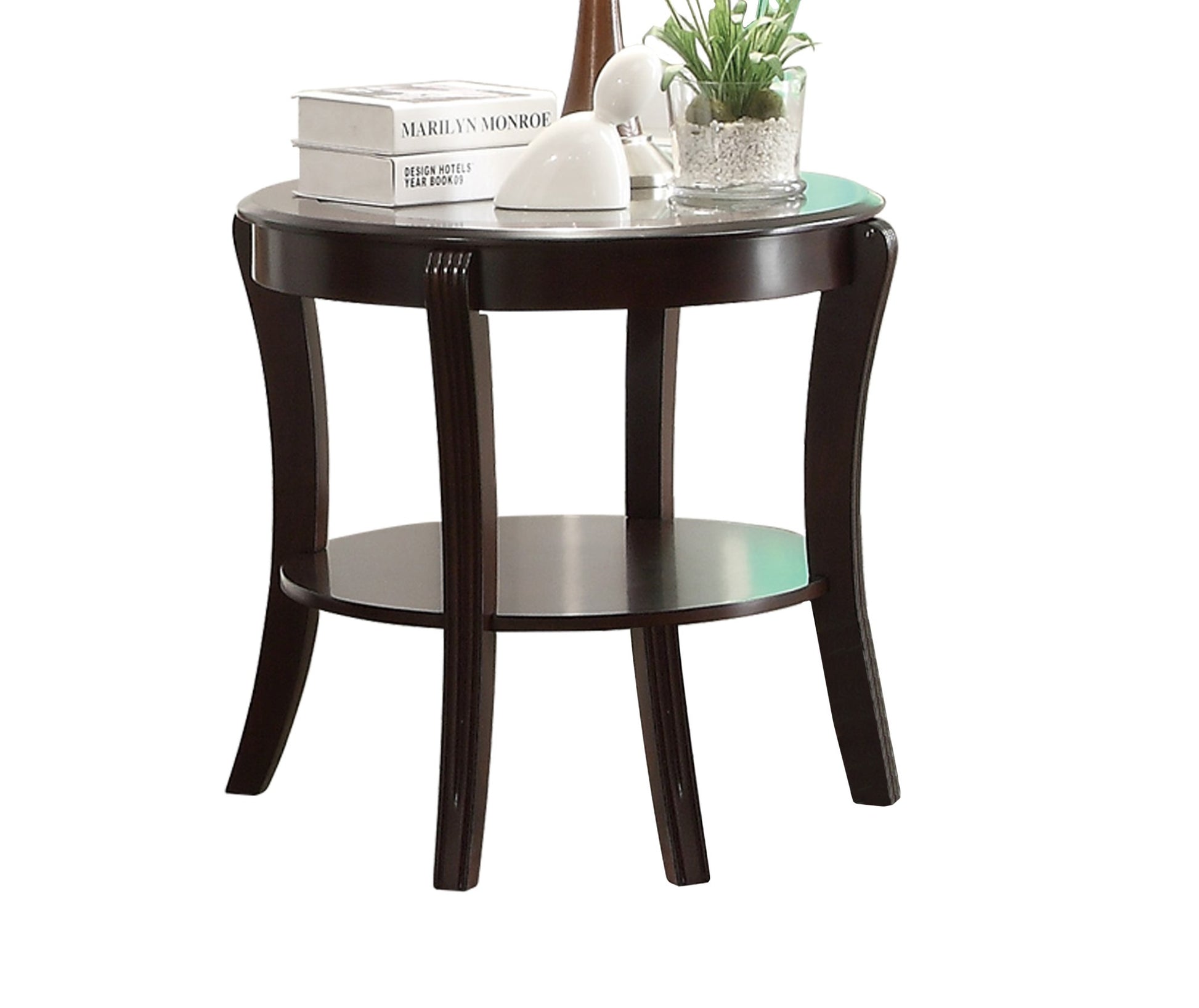 Rich Espresso Finish 1Pc End Table With Glass Inserted Top Curve Legs Lower Shelf Stylish Living Room Furniture Espresso Primary Living Space Wood
