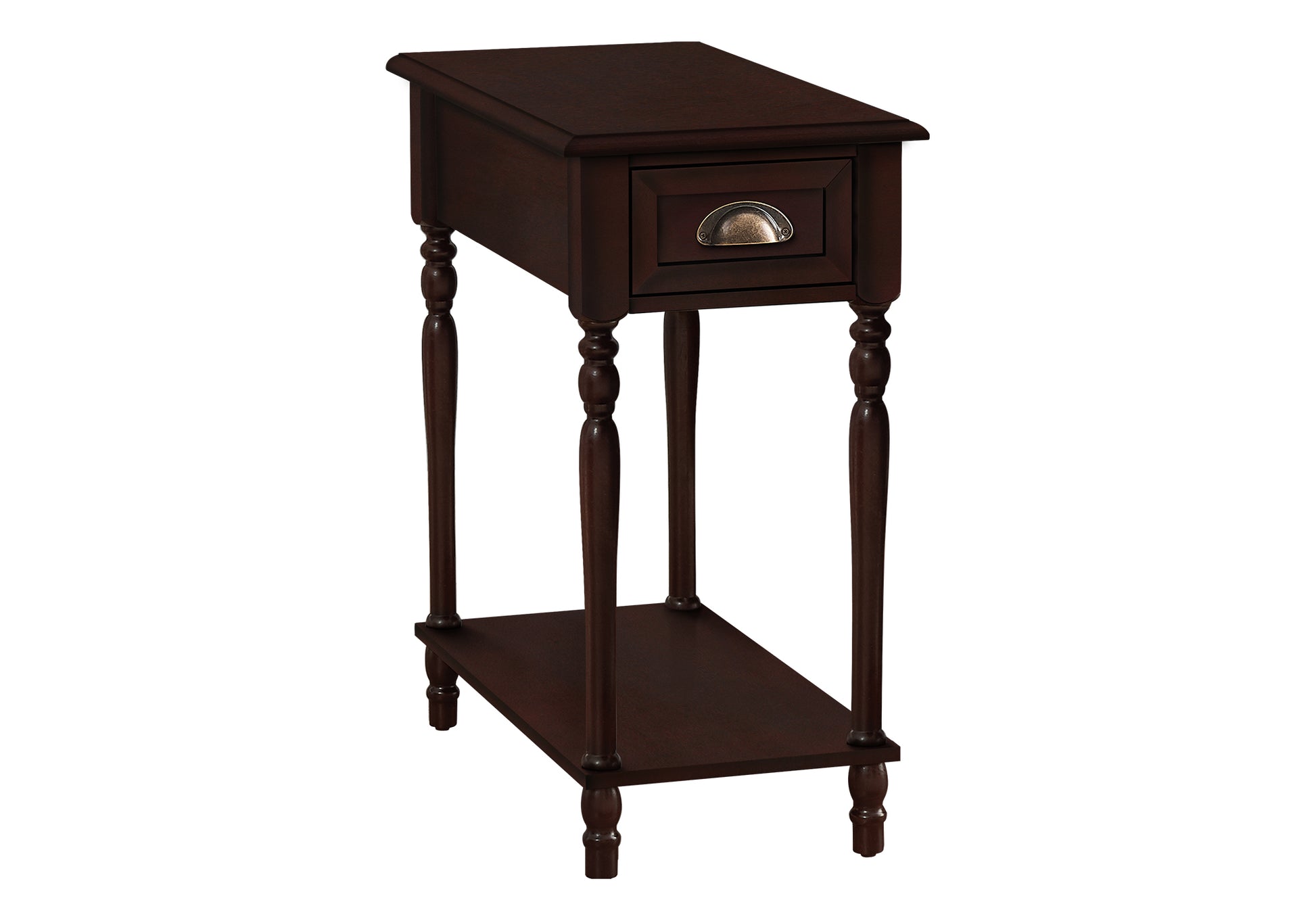 Accent Table, 2 Tier, Side Table, End, Narrow, Nightstand, Bedroom, Lamp, Storage Drawer, Brown Veneer, Traditional Cherry Mdf