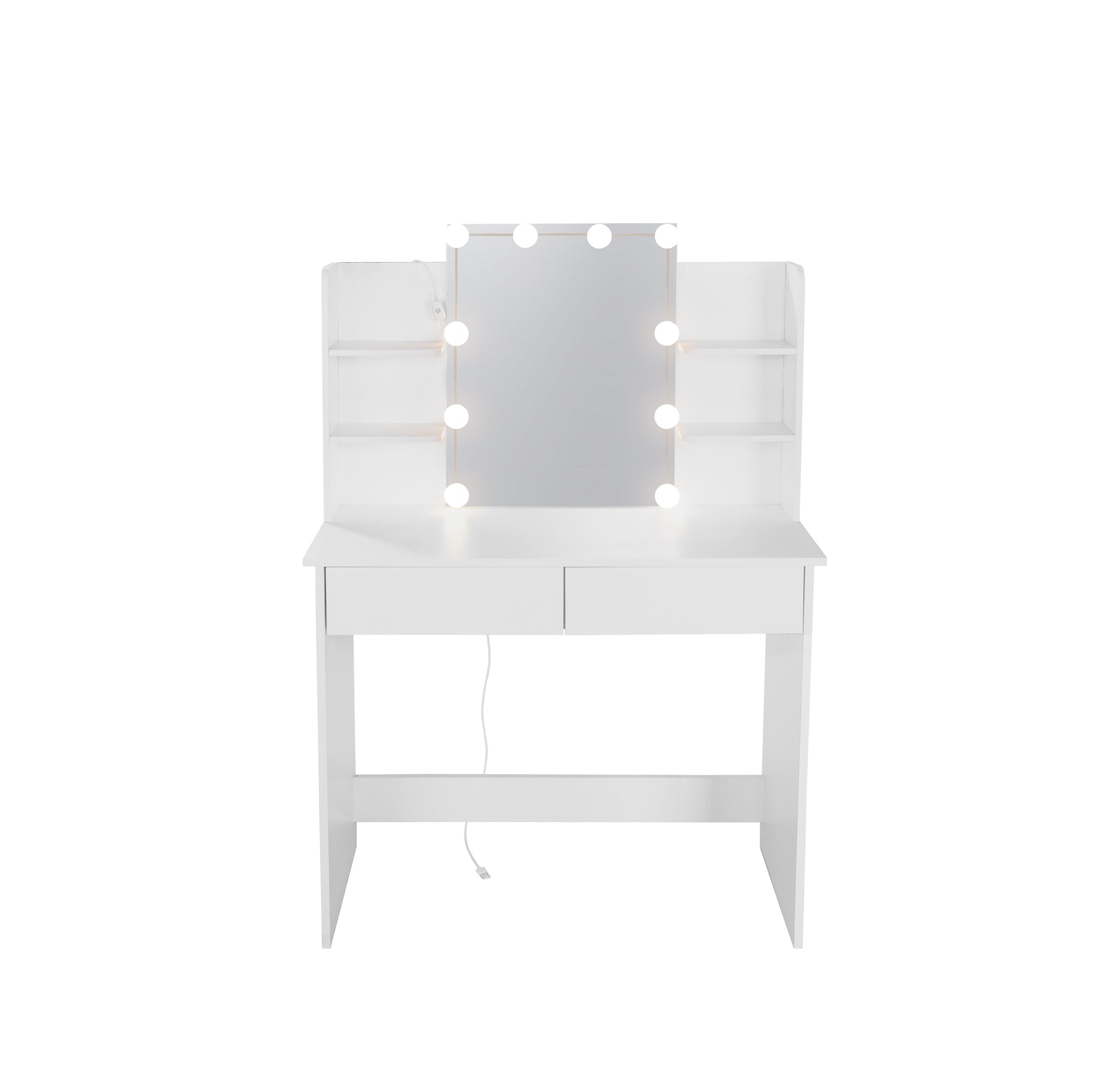 Makeup Vanity Desk With Led Lighted Mirror ,Dressing Table Set With 2 Large Drawers 10 Led Light ,White Color White Primary Living Space Modern Particle Board