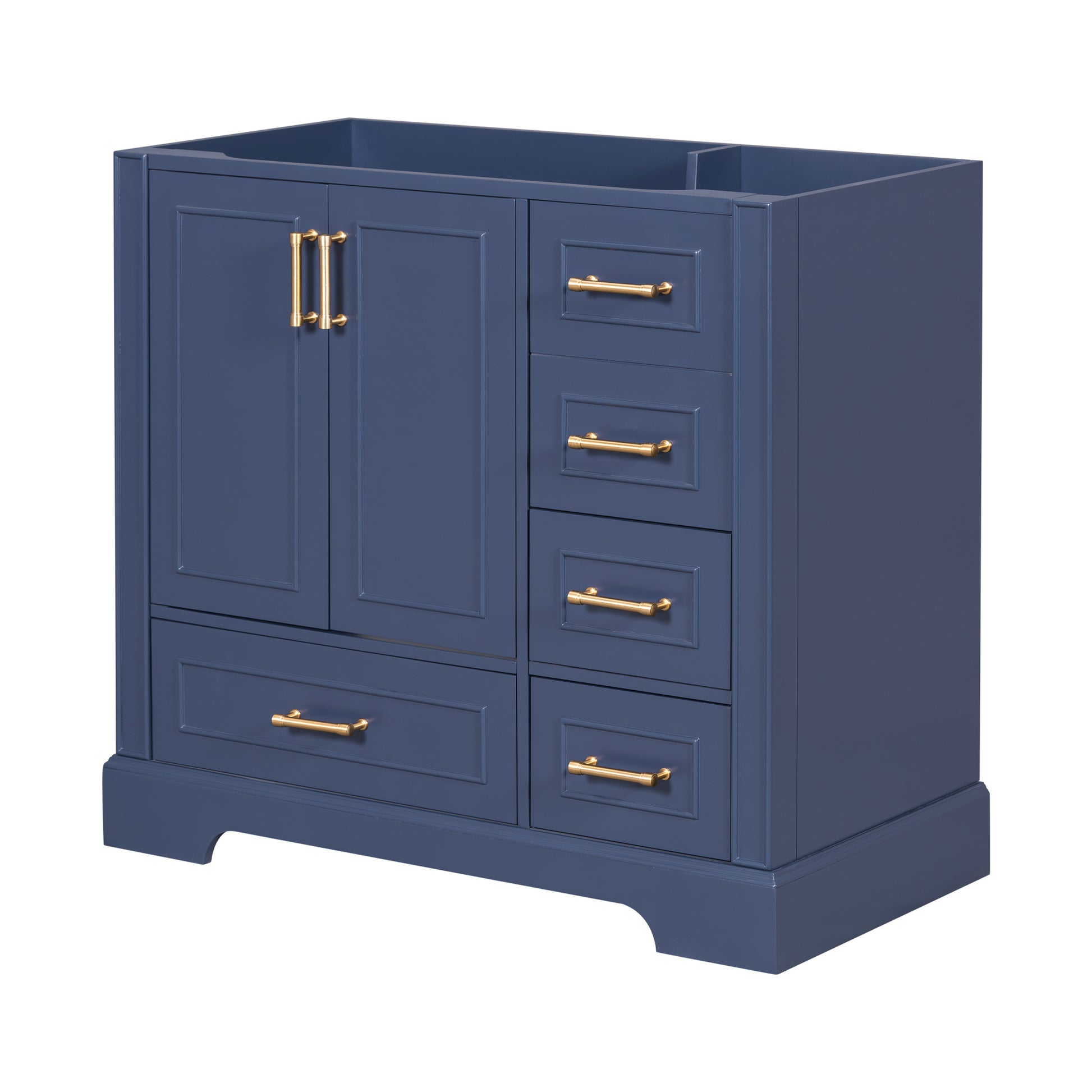 Cabinet Only 36" Blue Traditional Bathroom Vanity Sink Not Included 4 Navy Blue 2 Soft Close Doors Bathroom Freestanding American Traditional Solid Wood Mdf Painted