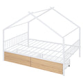 Full Size Metal House Bed With Two Drawers, White Full White Metal