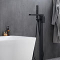 Matte Black Freestanding Tub Filler Floor Mount Faucet With Handheld Shower And Waterfall Spout Matte Black Brass