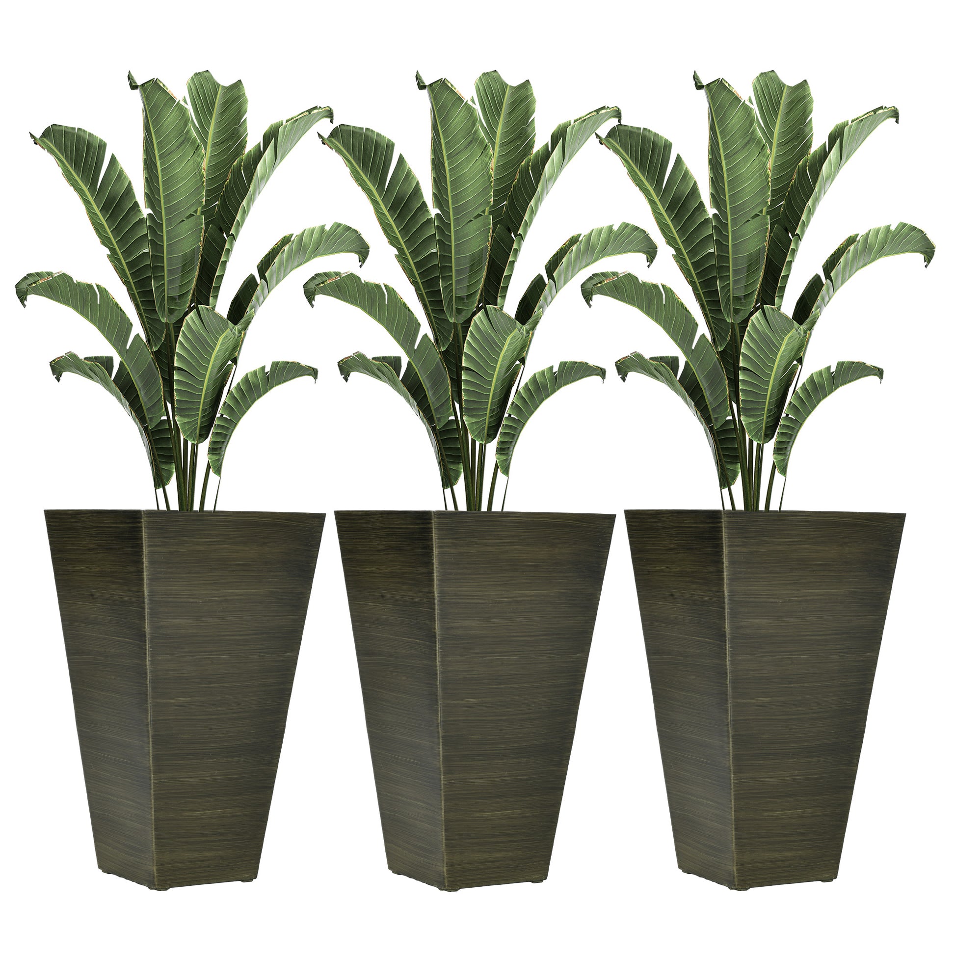 Outsunny 28" Tall Outdoor Planters, Set Of 3 Large Taper Planters With Drainage Holes And Plug, Faux Wood Plastic Flower Pots For Outdoor, Indoor, Garden, Patio, Dark Brown Brown Polypropylene