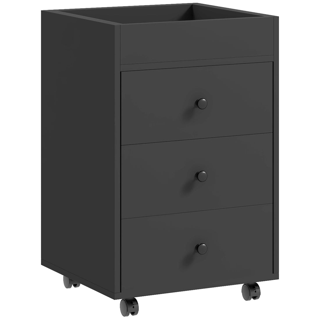 Homcom 3 Drawer Home Office Storage Cabinet, Office Drawer On Wheels With Removable Tray, Under Desk Printer Stand With Storage, Black Black Particle Board