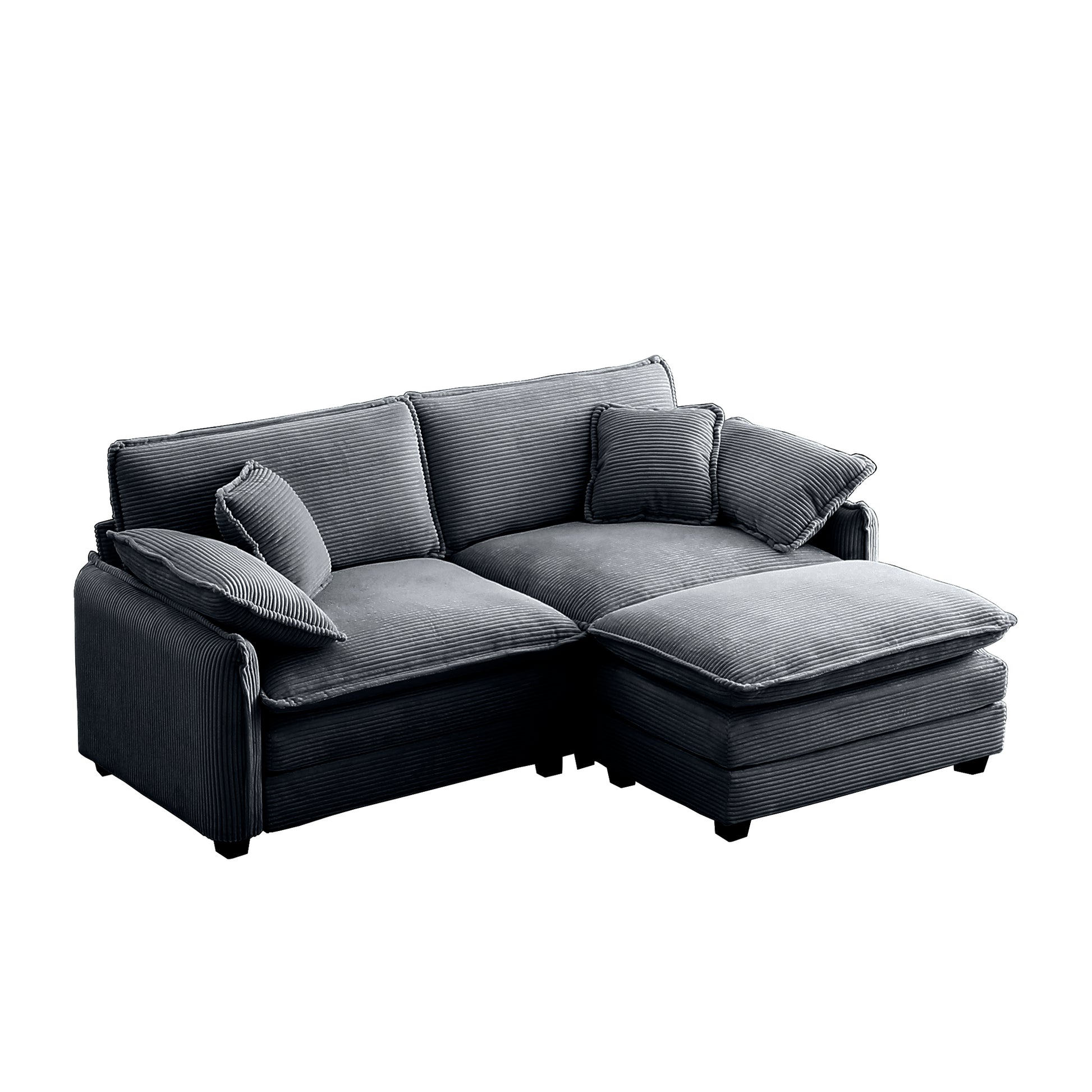 Two Seater Sofa With One Footrest, L Shaped 2 Seater Sofa With Ottoman For Small Living Spaces,Grey Corduroy Grey Corduroy 2 Seat