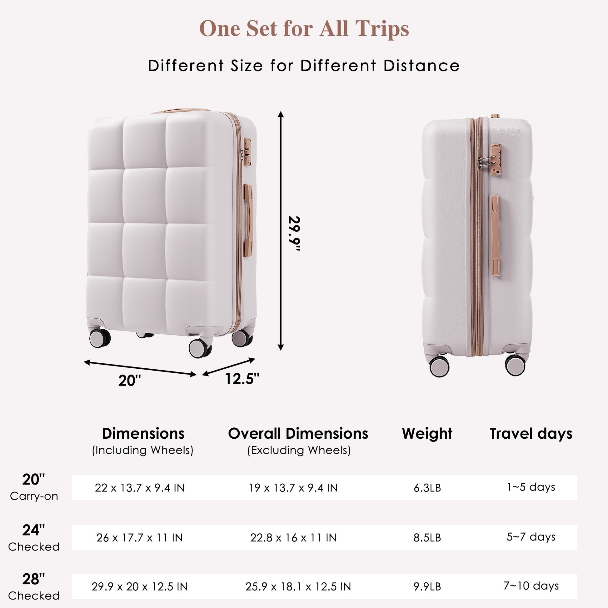 Luggage Sets 4 Piece, 20 Inch With Usb Port, Expandable Abs Durable Suitcase With Travel Bag, Cup Holder, Abs Hard Shell Luggage With Spinner Wheels, Light Grey Light Grey Abs