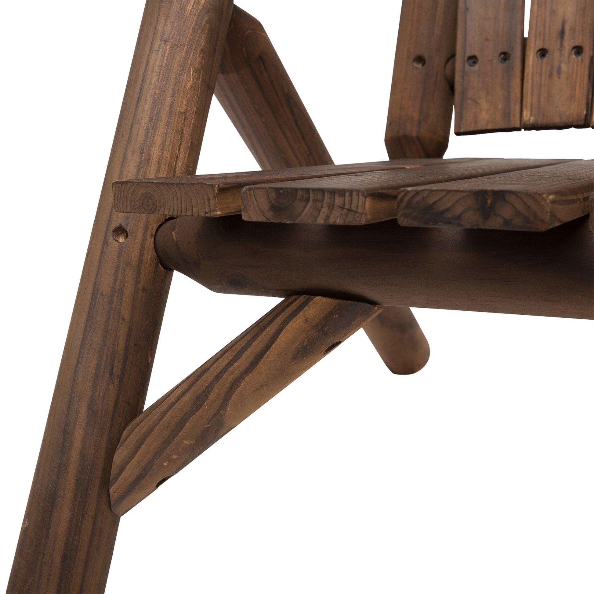 Outsunny 2 Seat Wooden Adirondack Chair, Patio Bench With Table, Outdoor Loveseat Fire Pit Chair For Porch, Backyard, Deck, Carbonized Brown Wood