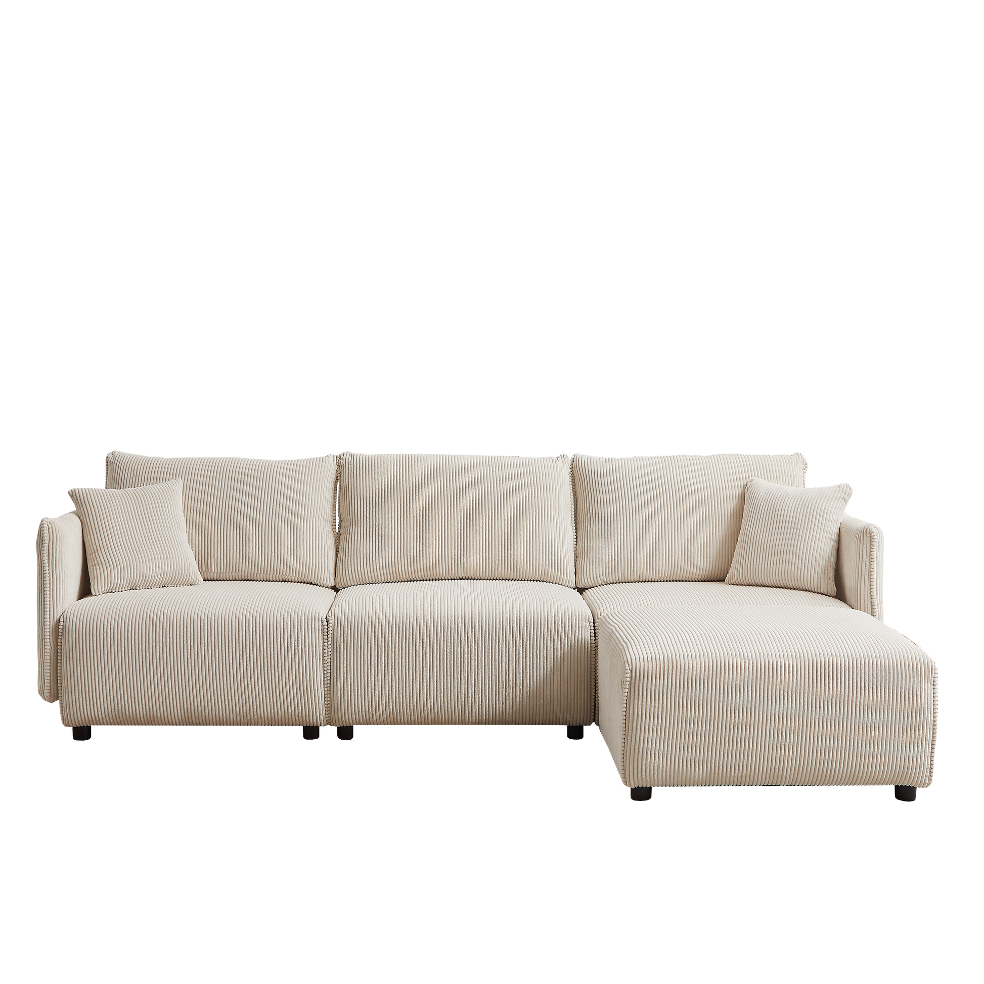 Multi Module Combination Style Sofa For Living Room, Bedroom And Other Lounge Spaces, Modern Minimalist Corduroy Combination Sofa With 2 Comfort Cushions With Usb & C Charging Ports,Beige,Two Sets Beige Foam Fabric 8 Seat