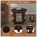 22'' Retro Round End Table,Solid Wood Sofa Side Table With Shelf,Living Room Corner Table Easy Assemble,Cherry Color Written On Box Is Light Espresso Light Espresso Rubber Wood