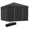 Outsunny 9.7' X 9.7' Pop Up Canopy With Sidewalls, Portable Canopy Tent With 2 Mesh Windows, Reflective Strips, Carry Bag For Events, Outdoor Party, Vendor Canopy, Black Black Steel