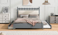 Queen Size Wooden Storage Platform Bed, With 2 Big Drawers, T Size Trundle, Gray Queen Gray Plywood