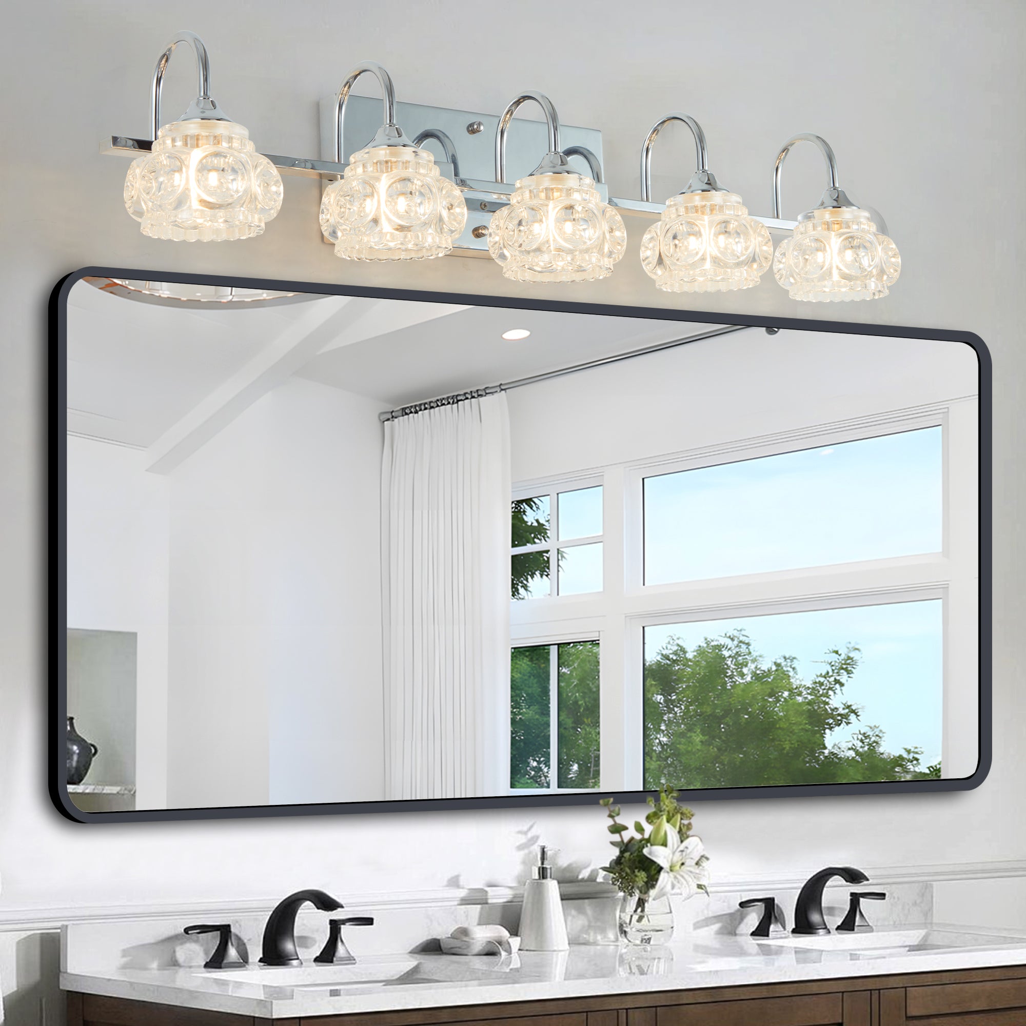 Brushed Nickel Finish Vintage Crystal Vanity Light Elegant 5 Light Bathroom Mirror Fixture With Clear Glass Shades No Bulbs Brushed Nickel Crystal Iron