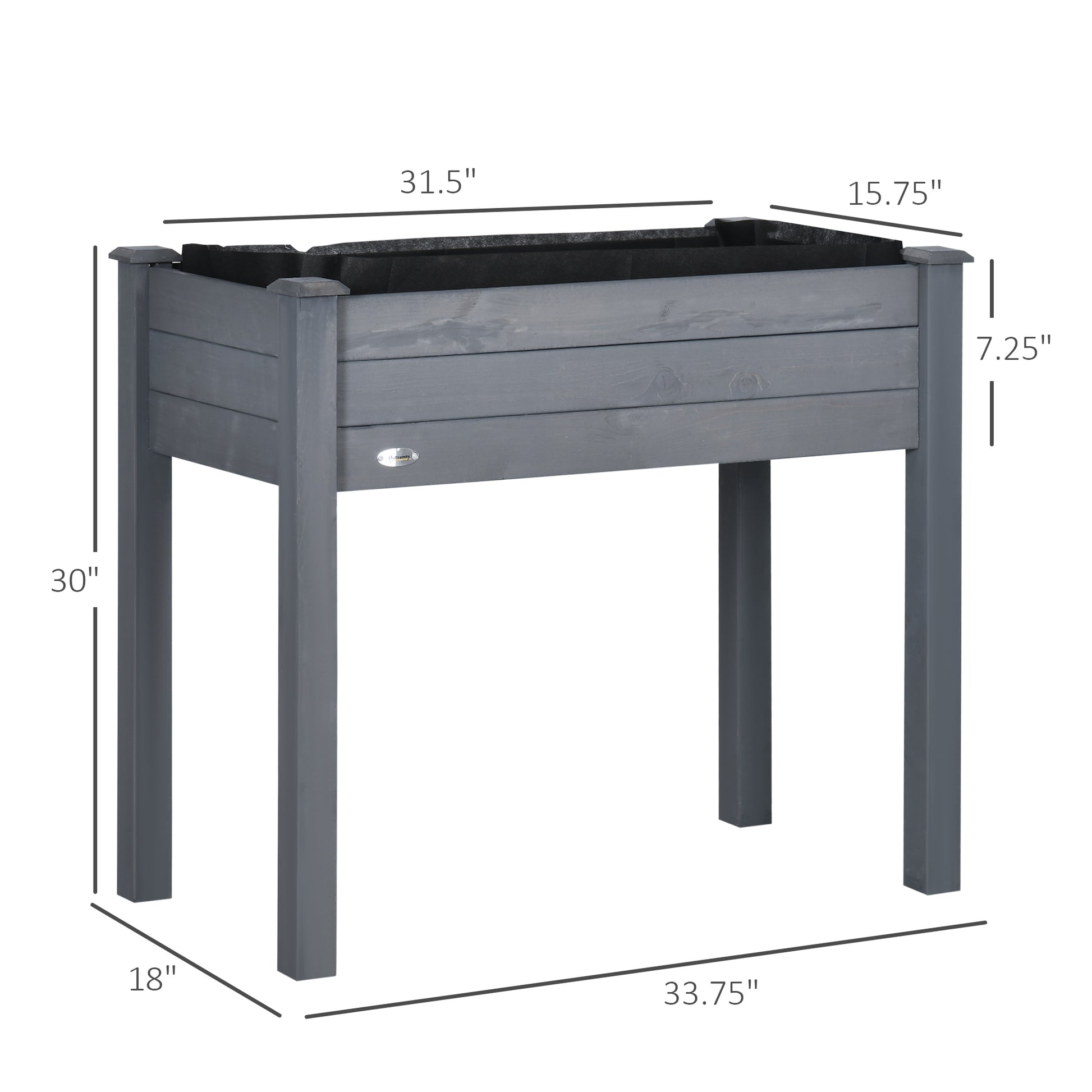 Outsunny Raised Garden Bed With Legs, 34" X 18" X 30", Elevated Wooden Planter Box, Self Draining With Bed Liner For Vegetables, Herbs, And Flowers Backyard, Patio, Balcony Use, Dark Gray Dark Gray