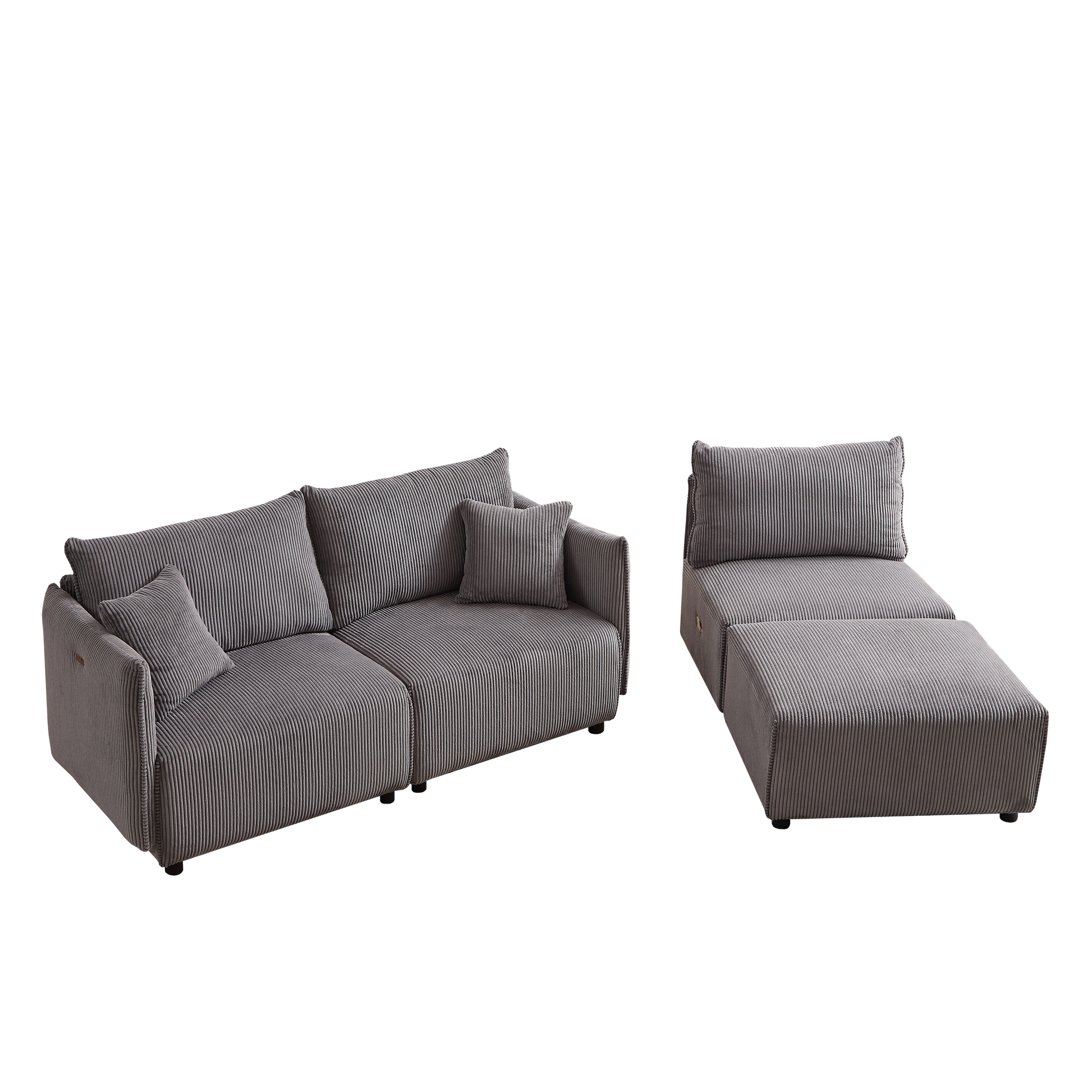 106" Multi Module Combination Style Sofa For Living Room, Bedroom And Other Lounge Spaces, Modern Minimalist Corduroy Combination Sofa With 2 Comfort Cushions With Usb & C Charging Ports Gray Gray Foam Fabric 4 Seat