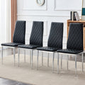 Checkered Armless High Back Dining Chair, 4 Piece Set, Black Chair And Electroplated Metal Legs, Office Chair. Suitable For Restaurants, Living Rooms, Kitchens, And Offices.W115162605 0924 Black Pu