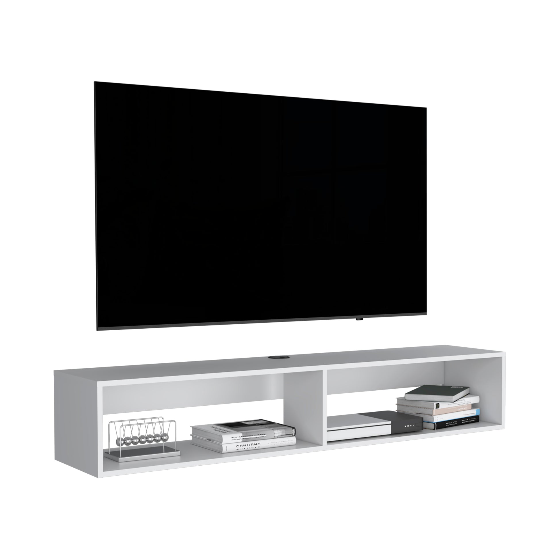 Warrior 59" Floating Tv Stand With Two Open Shelves, Media Compartments And Cable Management White Primary Living Space 50 Inches 50 59 Inches Modern Particle Board