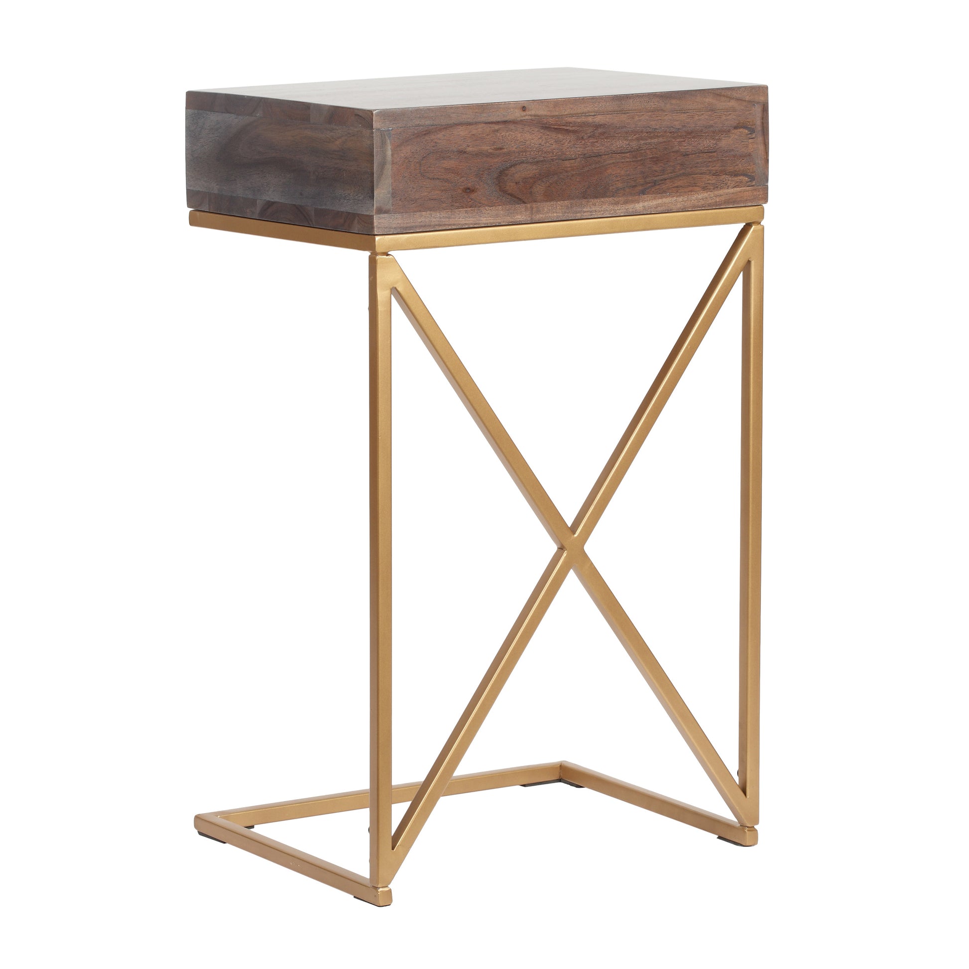 End Table K D With 1 Drawer Dark Brown Wood Metal