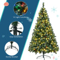 6Ft Dark Green Pine Christmas Tree, Pre Lit Set With Tree & Garland & Wreath, Hinged Artificial Xmas Tree With White Tips, Red Berries And Pine Cones, 11 Colorful Modes, Indoor Holiday Decoration Green Pvc