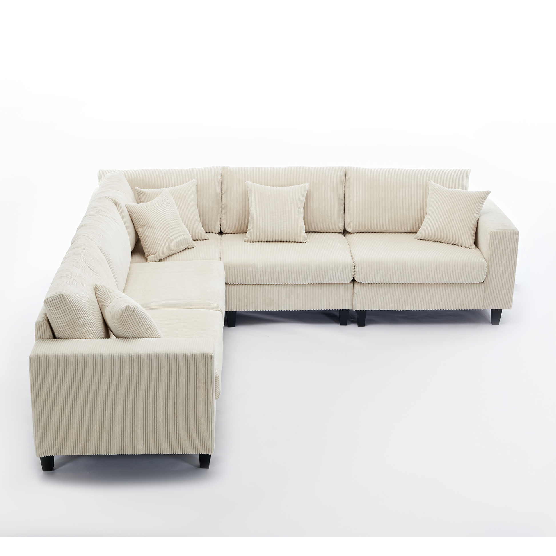 Packaging Upgrade Oversized Modular Sectional Sofa Set, L Shaped Couch,Corduroy ,Upholstered,Deep Seat,5 Seat,5 Throw Pillow And 6 Back Cushion,Living Room, Apartment ,Beige Beige Polyester Wood