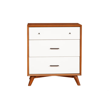 Modern Style Wooden Chest With Three Drawers And Flared Legs, Brown And White Brown White Solid Wood