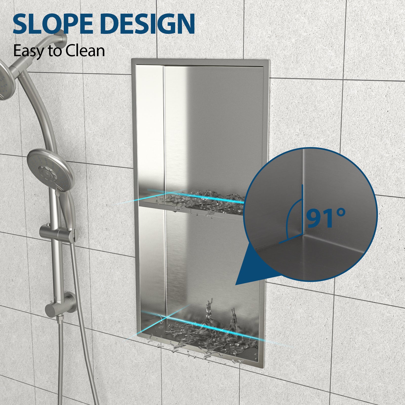 13" X 25" Stainless Steel Shower Niche Double Shelf, Brushed Nickel Brushed Nickel Stainless Steel