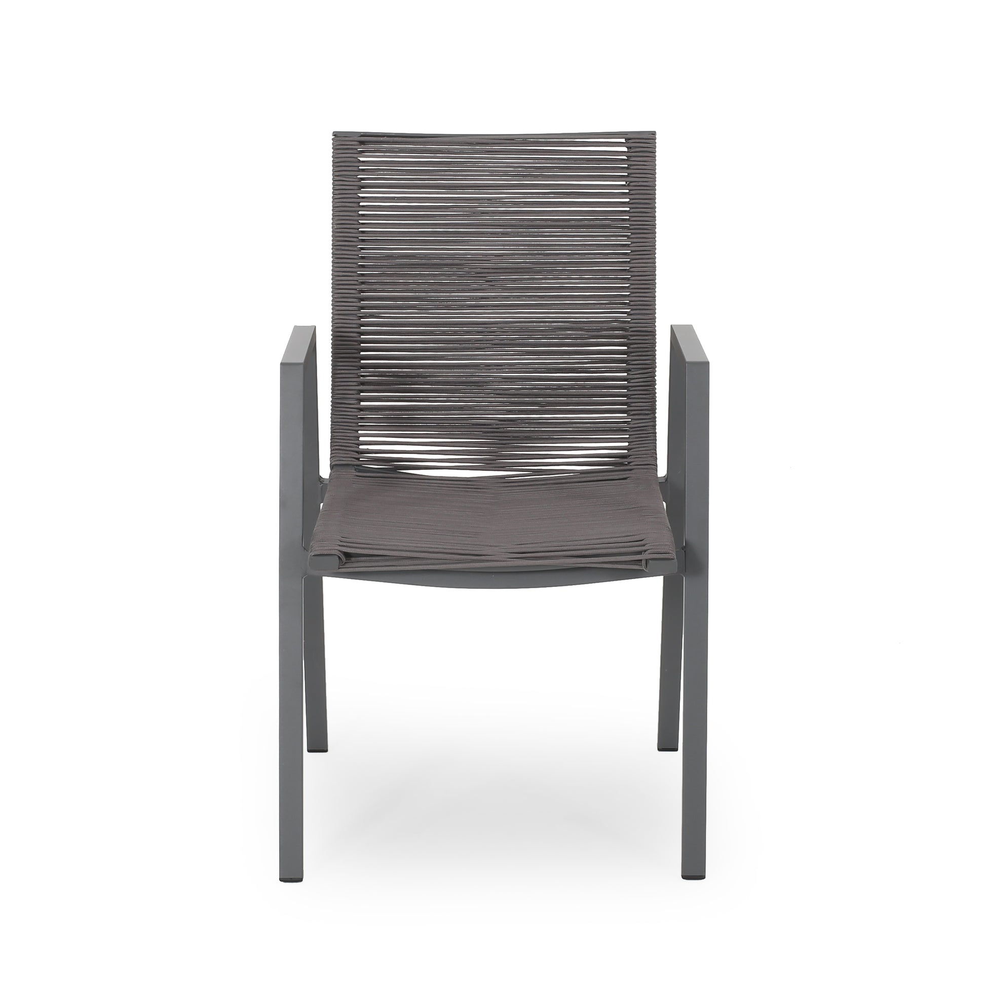 Outdoor Modern Aluminum Dining Chair With Rope Seat Set Of 2 , Gray And Dark Gray Dark Grey Aluminium