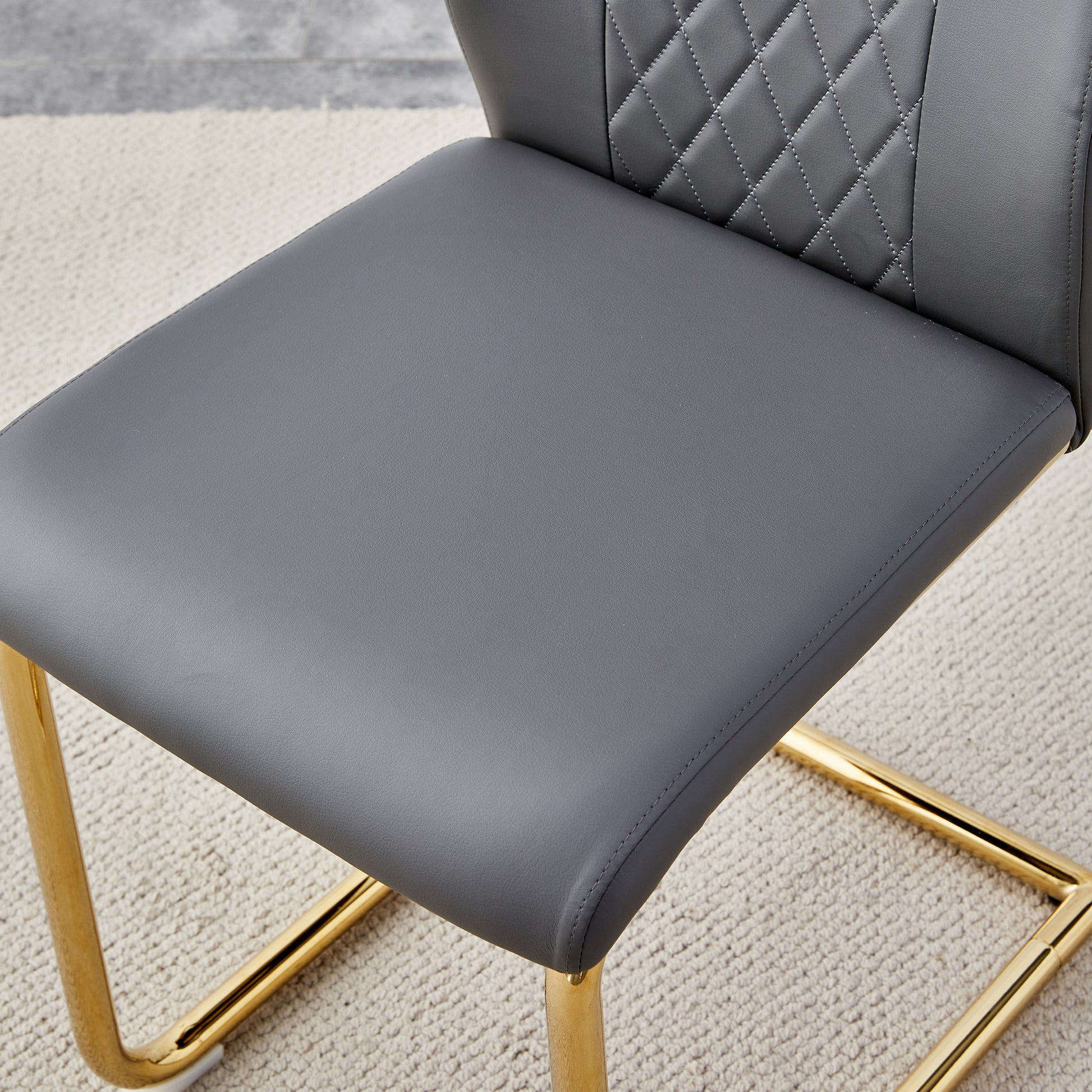 A Modern Minimalist Style Round Transparent Tempered Glass Table With Gold Metal Legs, Paired With 4 Modern Pu Leather High Back Dining Chairs,Bringing You A Luxurious Experience. Gray Seats 4 Glass Metal