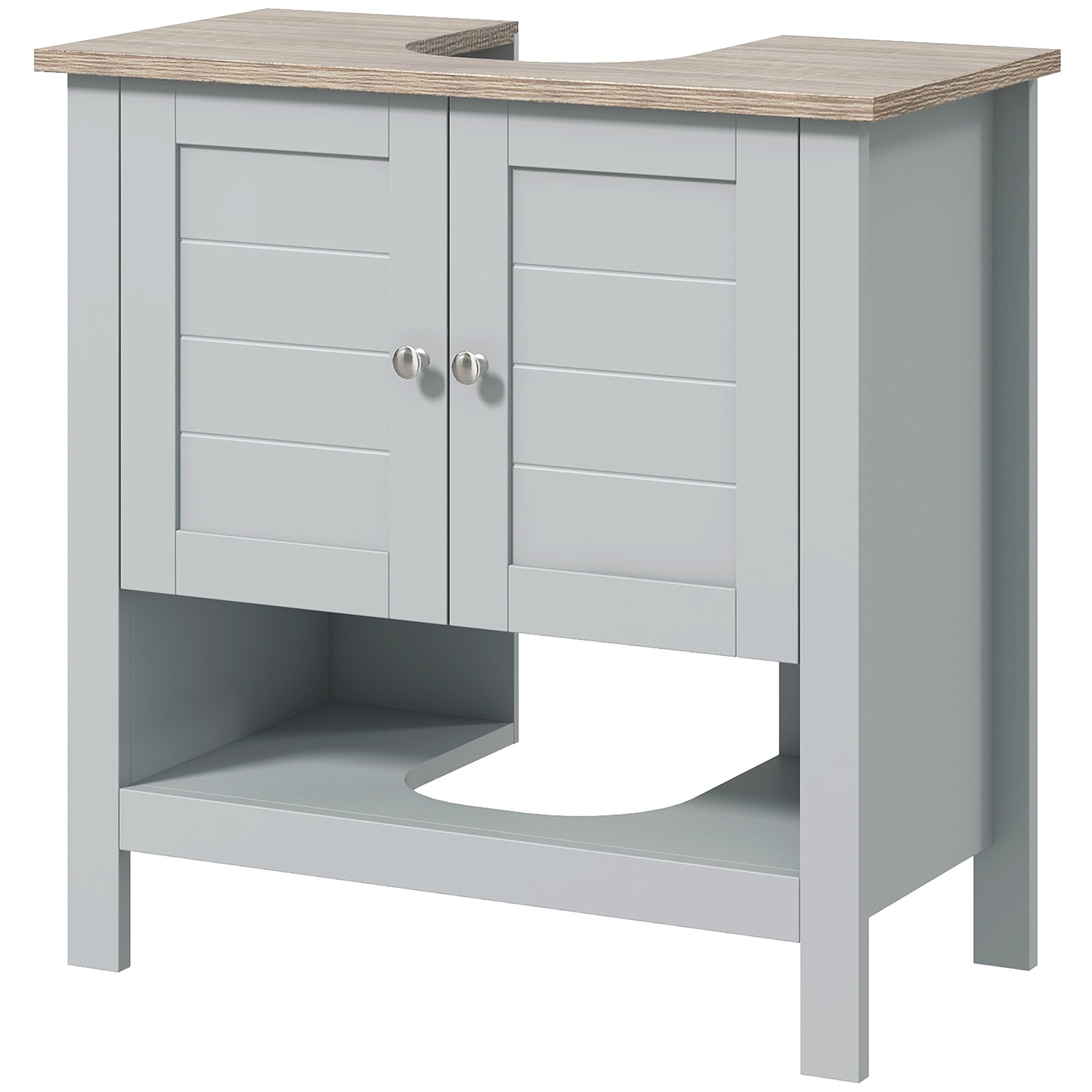 Kleankin Pedestal Sink Storage Cabinet, Under Sink Cabinet, Bathroom Vanity Cabinet With Adjustable Shelf And Open Bottom Shelf, Gray Grey Mdf