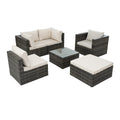 Patio Furniture, Outdoor Furniture, Seasonal Pe Wicker Furniture, 6 Set Wicker Furniture With Tempered Glass Coffee Table Dark Gray Seats 4 Pe Rattan Iron Waterproof Fabric