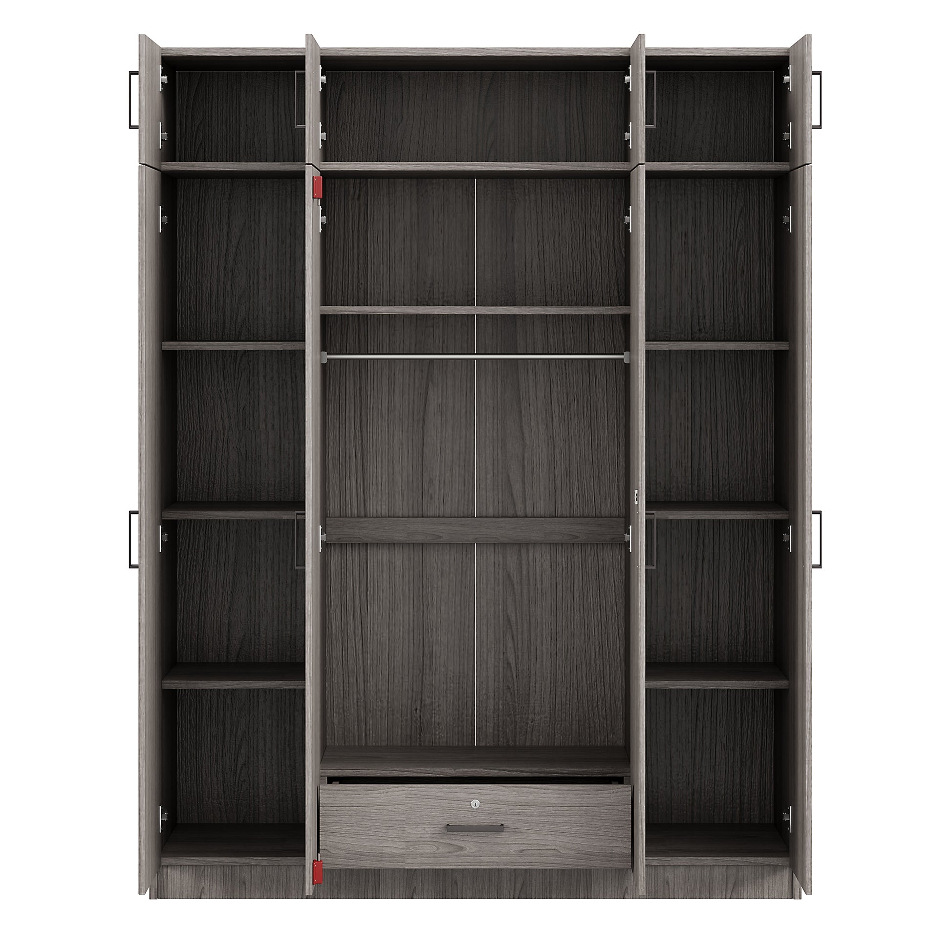 4 Door Wardrobe With 1 Drawer And Top Cabinetgray Gray Gray Bedroom Contemporary Particle Board