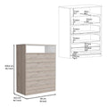 Four Drawer Dresser, Superior Top, One Open Shelf, Light Gray White Multicolor Solid Wood Mdf Engineered Wood