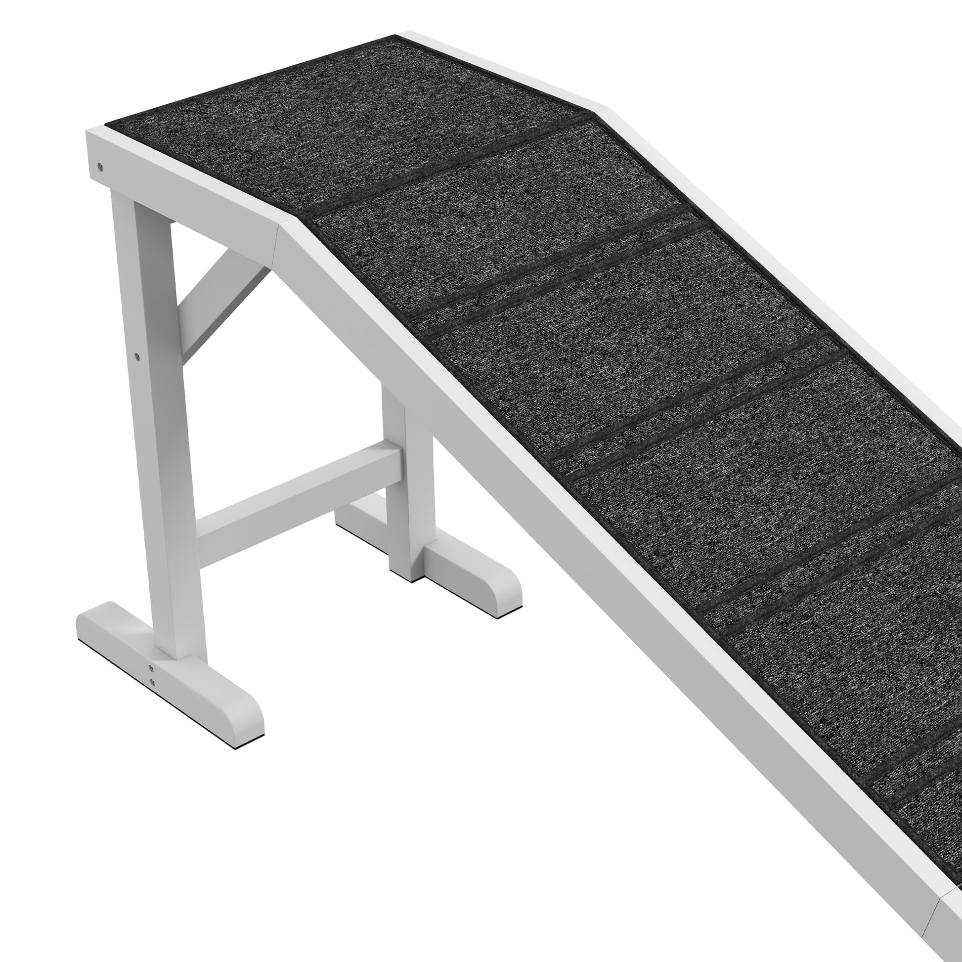 Pawhut Dog Ramp For Bed, Pet Ramp For Dogs With Non Slip Carpet And Top Platform, 74" X 16" X 25", White White Wood