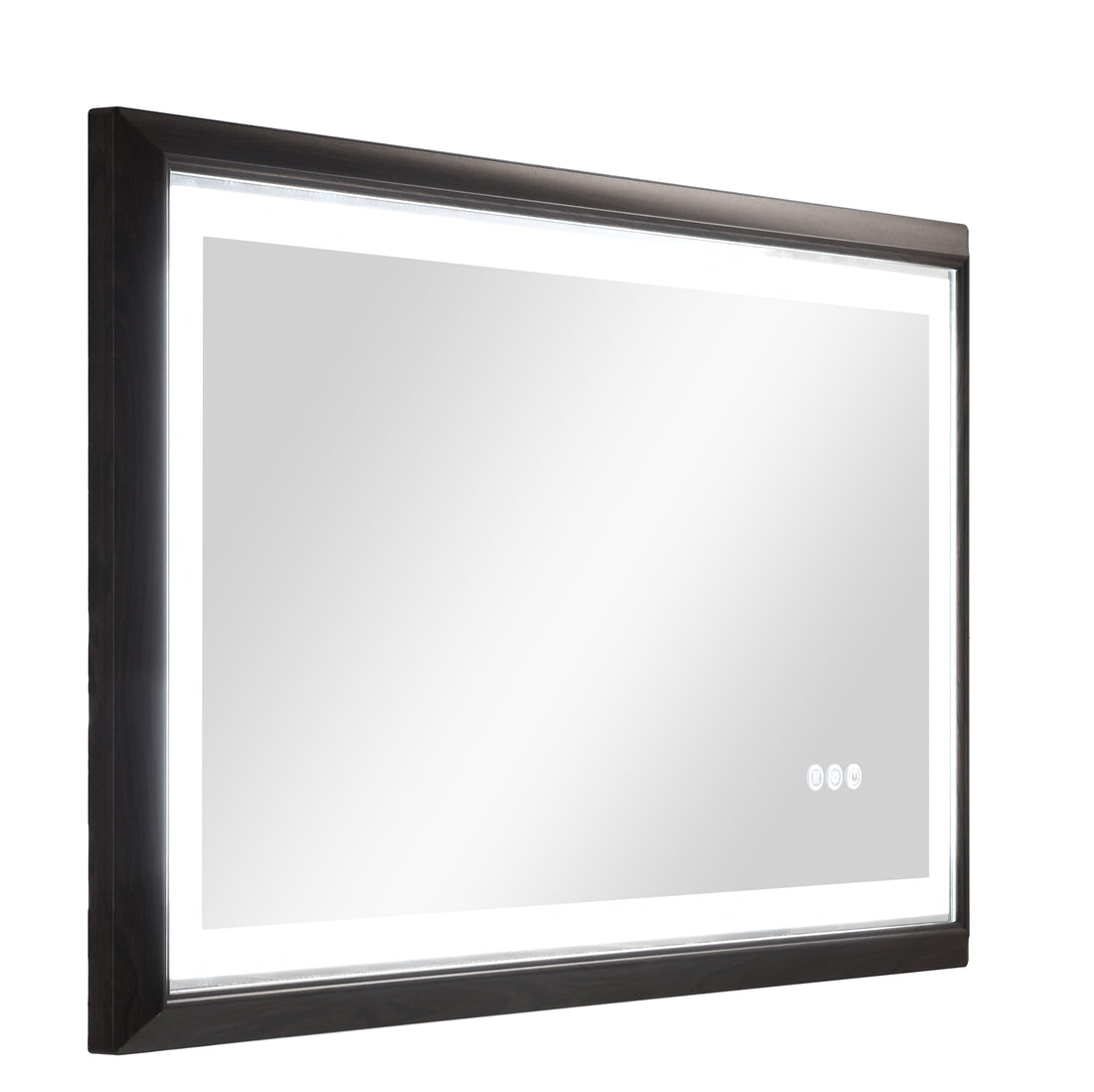 Bathroom Led Mirror Is Multi Functional And Each Function Is Controlled By A Smart Touch Button. Brown Aluminium