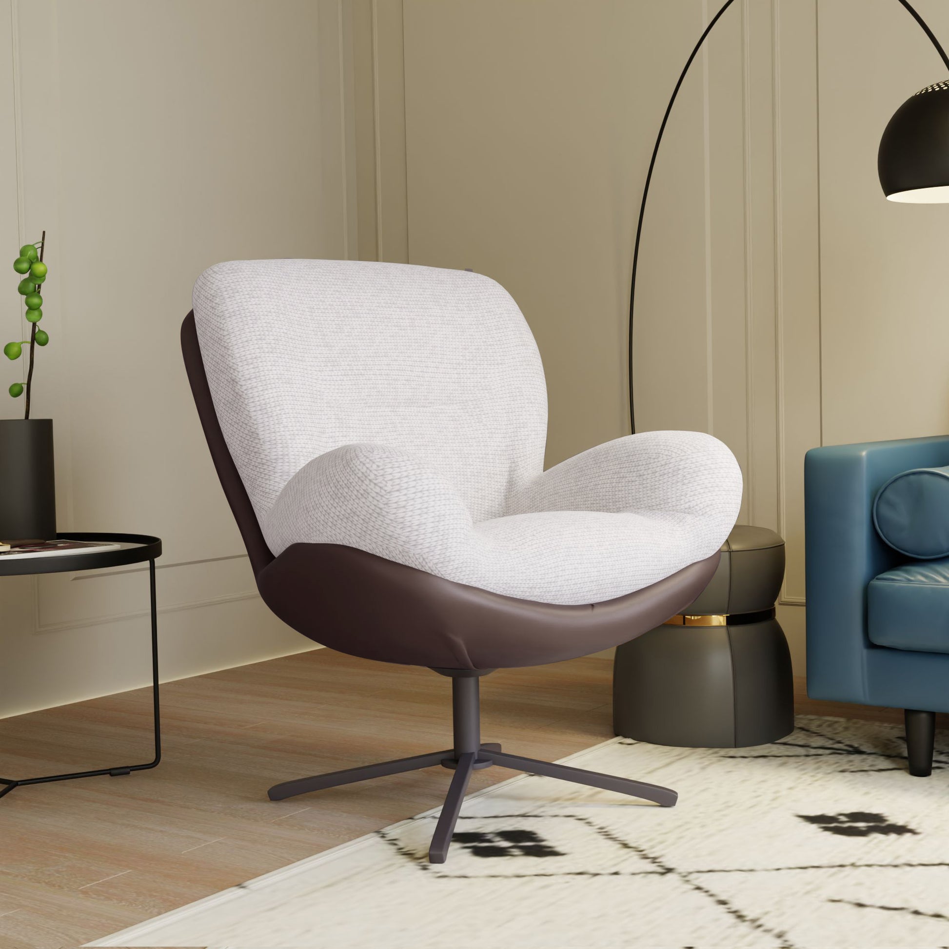 360 Swivel Accent Chair, Modern Chenille Lounge Chair With Faux Leathe