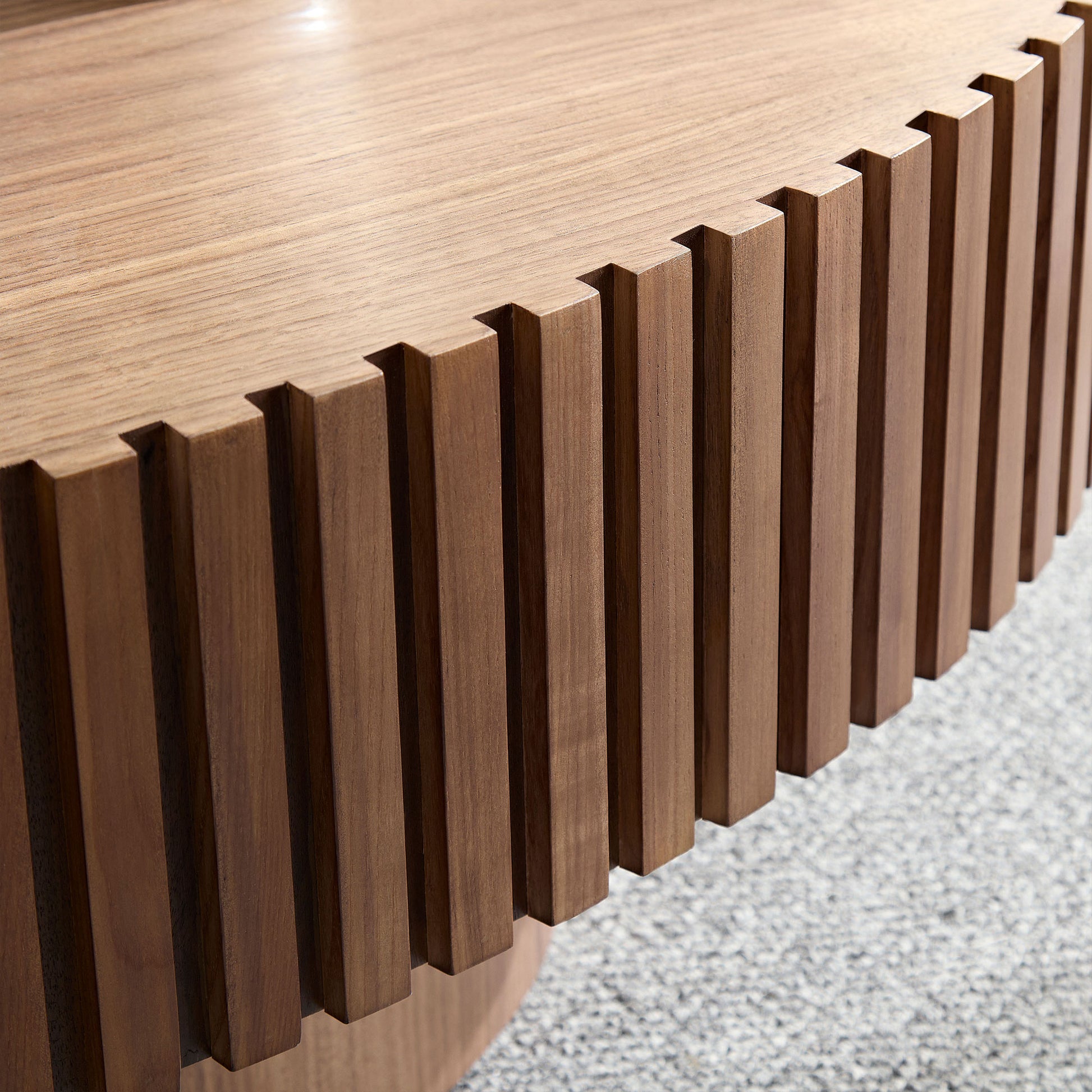 Modern Handcraft Drum Coffee Table Length 43.7 Inch Ellipse Coffee Table For Living Room,Small Coffee Table With Sturdy Pedestal,Walnut Mdf Walnut Mdf