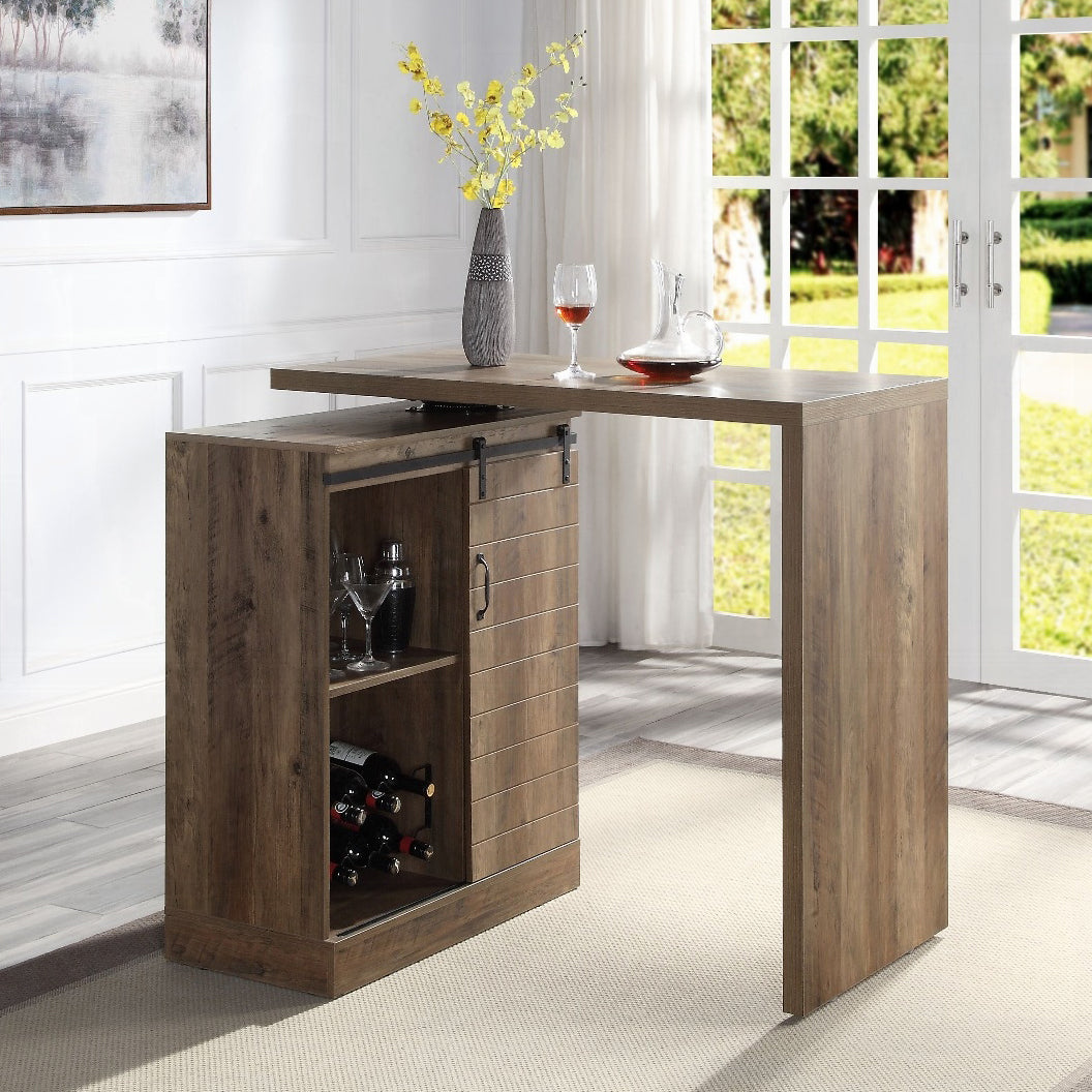 Rustic Oak 9 Bottle Bar Table With Sliding Barn Door Rustic Dining Room Rectangular Paper Composite