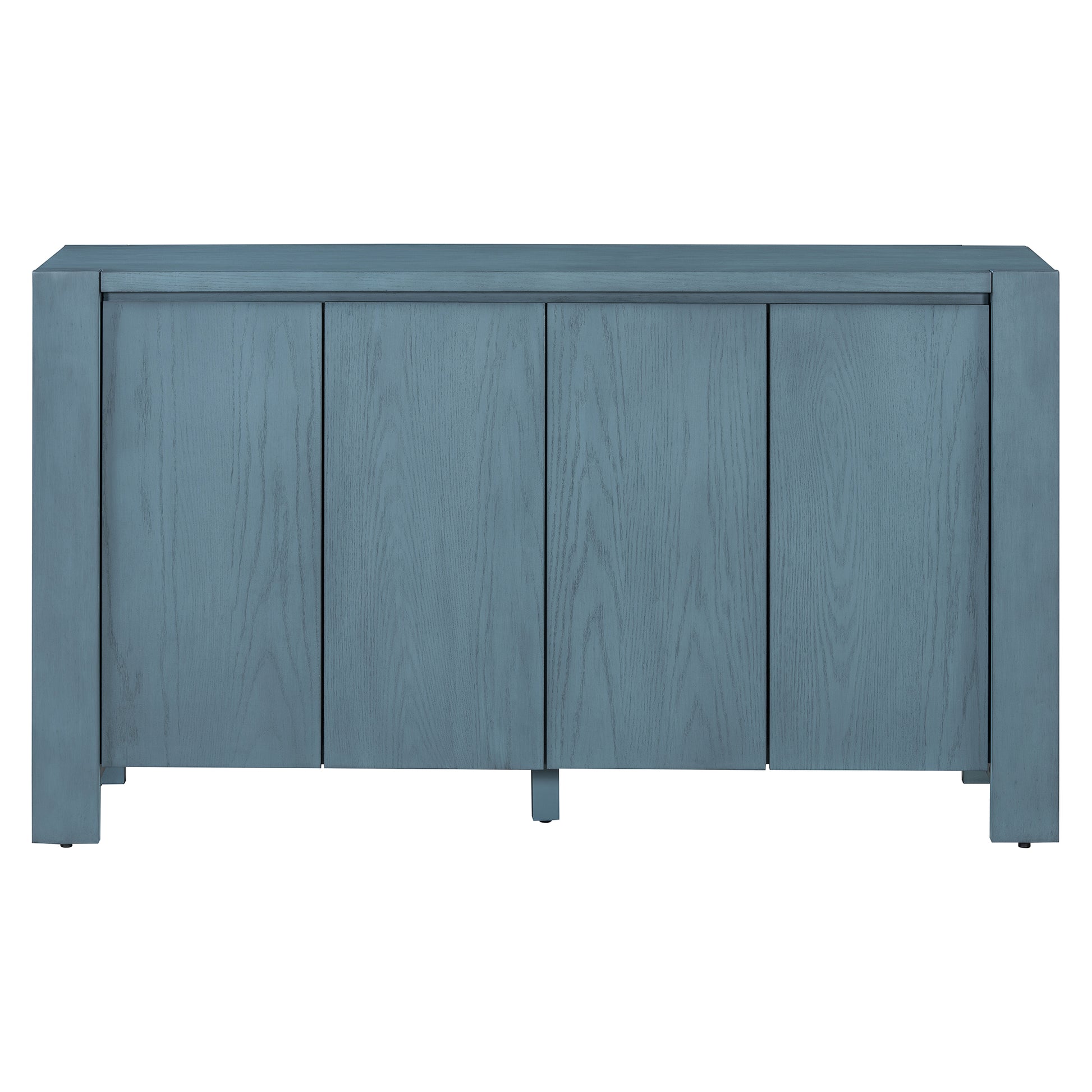 Retro 4 Door Sideboard With Distressed Finish And Adjustable Shelves For Dining Room, Kitchen, And Living Room Navy Navy Mdf,Rubber Wood