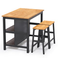 3 Pcs Dining Table Set Rustic Retro Breakfast Table Dining Stools Rubberwood For 2 With Two Open Shelves For Small Space Kitchen Dining Room W69165661 Black Rubber Wood