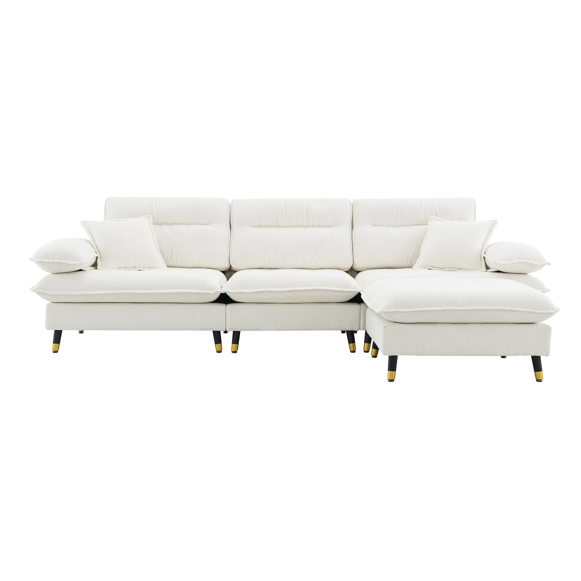 106*66.5" L Shaped Convertible Sectional Sofa,4 Seat Tufted Couch Set With Two Tone Adjust Legs,Cloud Chenille Fabric,Movable Ottoman For Living Room, Apartment,Office,3 Colors White Chenille 4 Seat