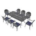 Cushions In Random Colors 9 Piece Set Of Cast Aluminum Patio Furniture With Cushions Yes Dining Set Black Seats 8 Rust Resistant Frame Water Resistant Cushion Garden & Outdoor Complete Patio Sets Aluminium