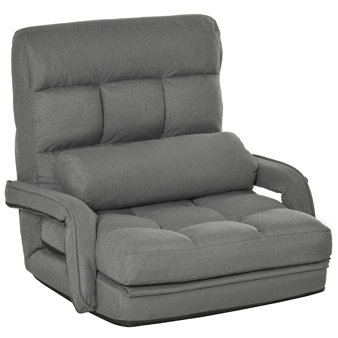 Homcom Convertible Floor Sofa Bed, Recliner Armchair Upholstered Sleeper Chair With Pillow For Living Room Bedroom Lounge, Grey Grey Polyester