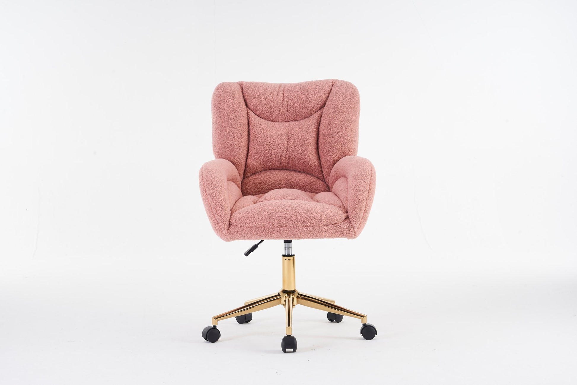 005 Teddy Fabric 360 Swivel Home Office Chair With Gold Metal Base And Universal Wheels,Pink Solid Pink Office Sponge Wipe Clean Modern Office Chairs Tufted Back Foam Swivel Teddy