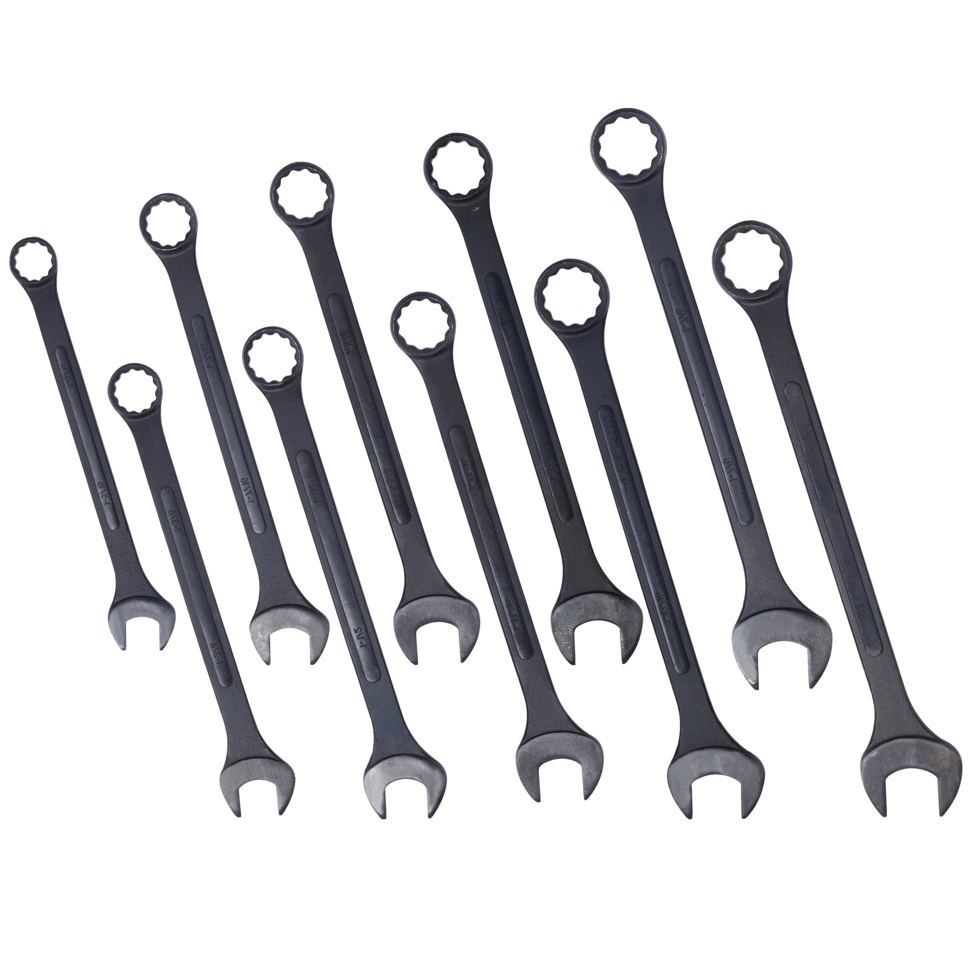 Sae Jumbo Combination Wrench Set Extra Large,10 Pc Sae Black Oxide Jumbo Combo Wrench Set 1 5 16" 2" With Pouch Black Carbon Steel