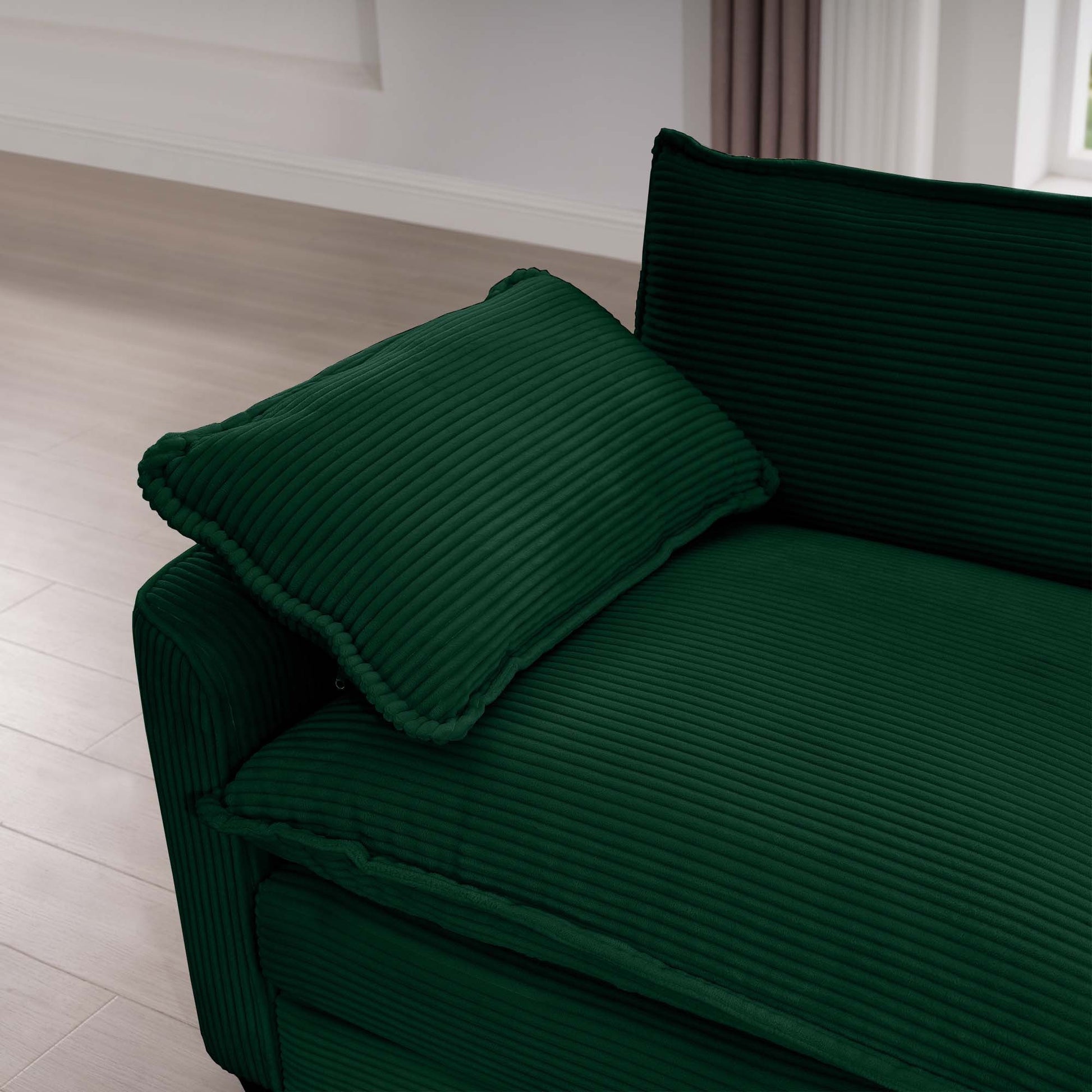 Luxurious And Sophisticated Sofa Set With Soft Cushions And Pillows, Home For Living Rooms And Clubs As Well As Home Theaters, Consisting Of Two Single Sofas And A 3 Seater Sofas In Green Corduroy Fab Green Corduroy 5 Seat