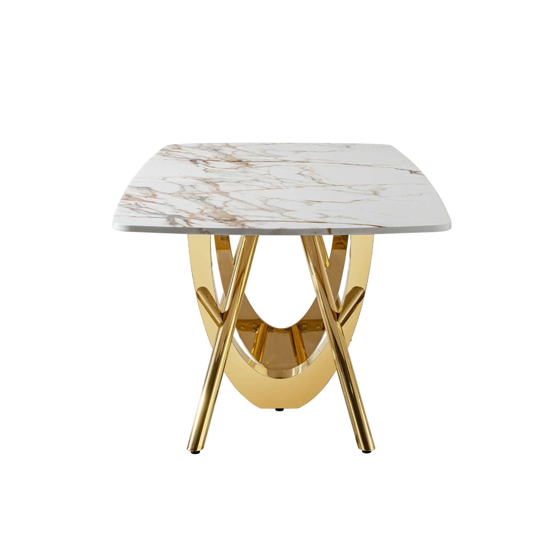 Mdf Marble Pattern Dining Table With Gold Stainless Steel Base, Rectangular Shape Seats 6 8 People Gold Seats 6 Dining Room Modern Kitchen & Dining Tables Rectangular Stainless Steel