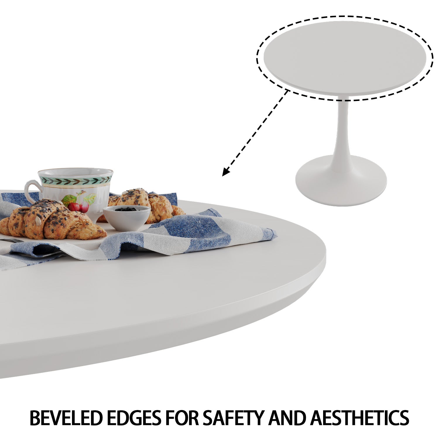 White Round Dining Table, 31.5" Tulip Table Kitchen Dining Table 2 4 People With Mdf Table Top & Pedestal Base, Mid Century End Table Leisure Coffee Table Office Living Room Table White Mdf