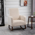 Homcom Accent Lounge Rocking Chair With Solid Curved Wood Base And Linen Padded Seat, Cream White Cream White Linen