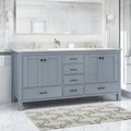 73'' Bathroom Vanity With Marble Top & Double Ceramic Sinks, 4 Doors, 6 Drawers, Grey Grey Plywood