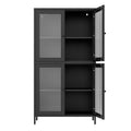 Classic Metal Storage Cabinet Display Cabinet With 4 Glass Doors 4 Shelves Cabinet Bookcase Side Cabinet For Home Office Living Room Kitchen Hallway Black, Waffle Grids Tempered Glass Freestanding 3 4 Shelves Black Office Glass Doors Classic Steel