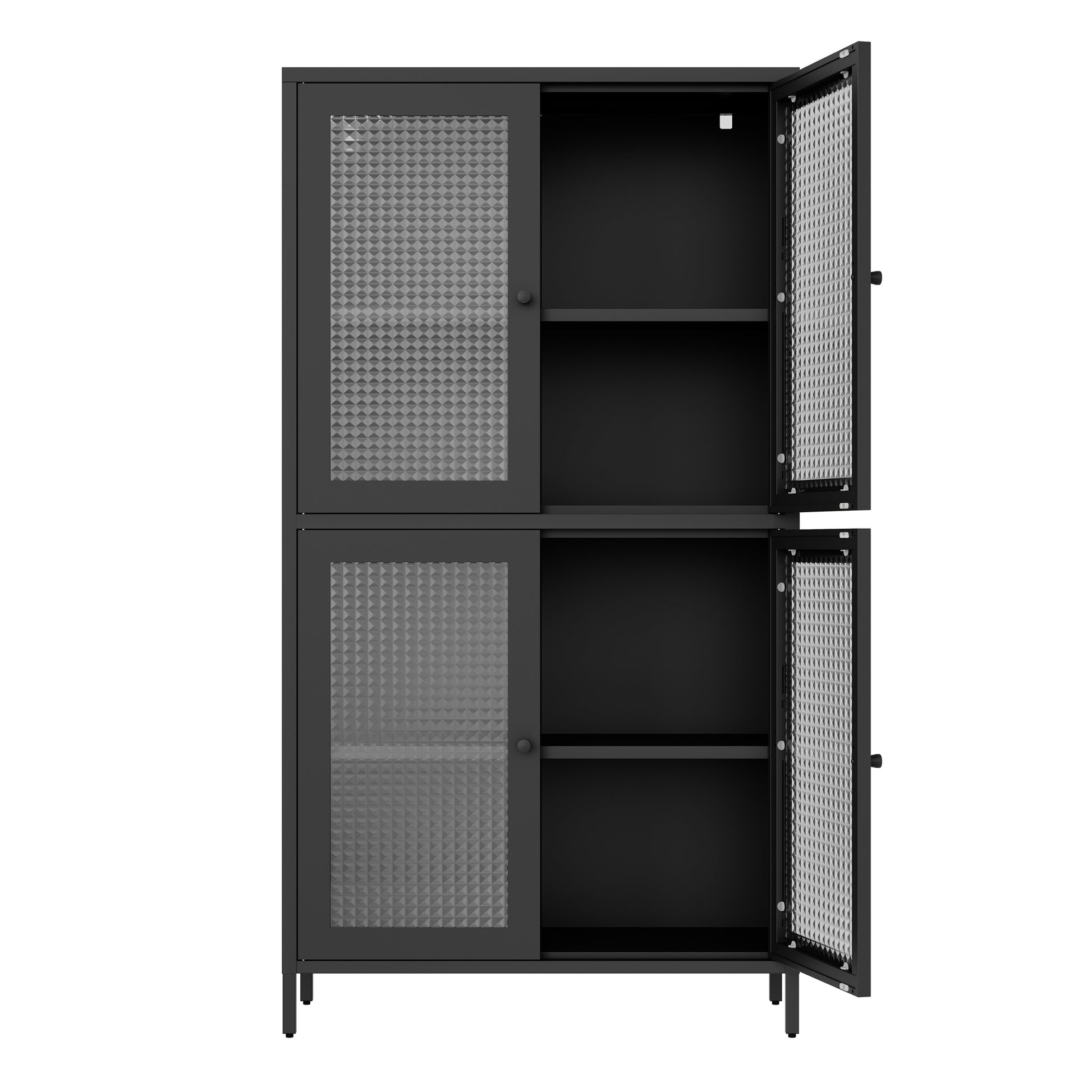 Classic Metal Storage Cabinet Display Cabinet With 4 Glass Doors 4 Shelves Cabinet Bookcase Side Cabinet For Home Office Living Room Kitchen Hallway Black, Waffle Grids Tempered Glass Freestanding 3 4 Shelves Black Office Glass Doors Classic Steel